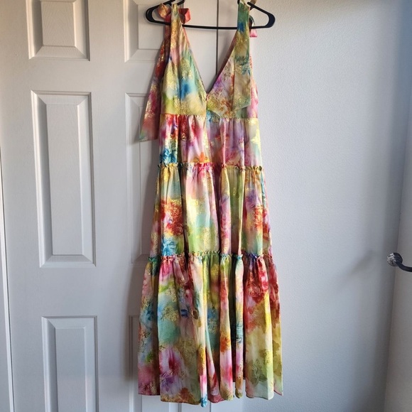 MARCHESA NOTTE Tiered metallic fil coupé floral-print woven maxi dress Large - Picture 6 of 11